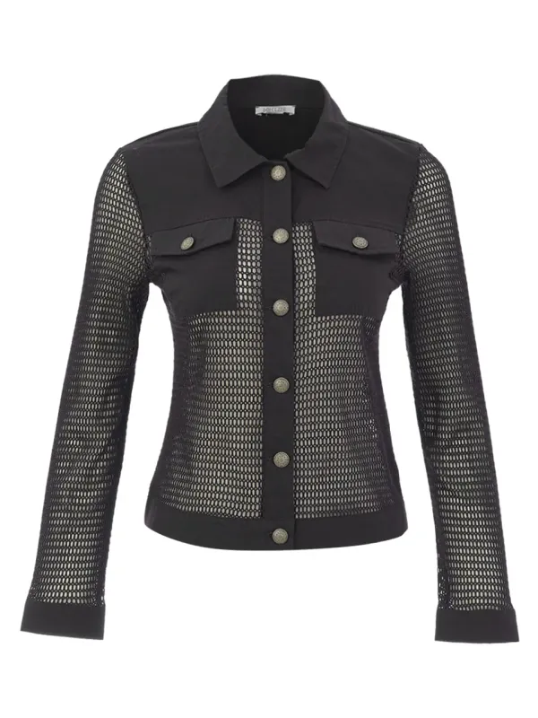 Dolcezza By Wild Curves: Netted Denim Jacket In Black Front