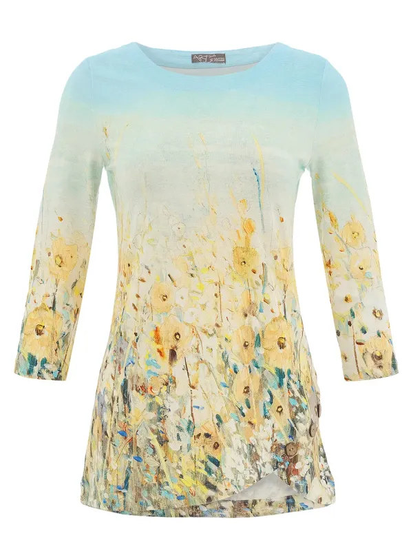 Dolcezza By Wild Curves: Shoreline Flowers Art Tunic Top Front