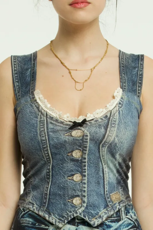 IPNG By Wild Curves: Jeanious Denim Illusion Shirt Vest Front