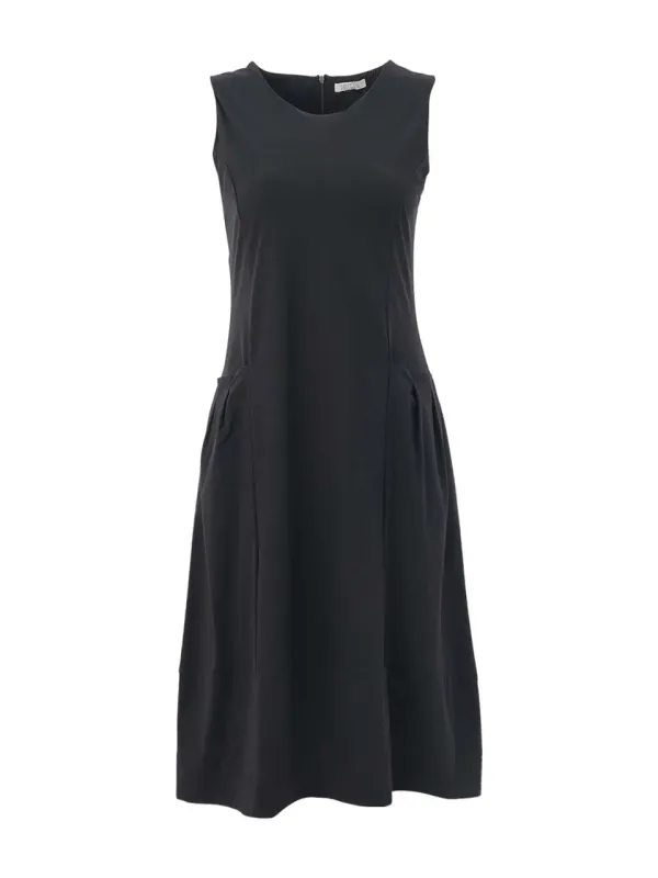 Dolcezza By WIld Curves: Cool Touch Pocket Dress In Black Front