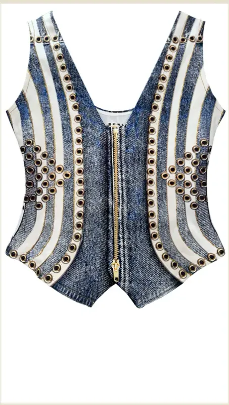 IPNG By Wild Curves: Jeanious Denim Illusion Vest Top Front