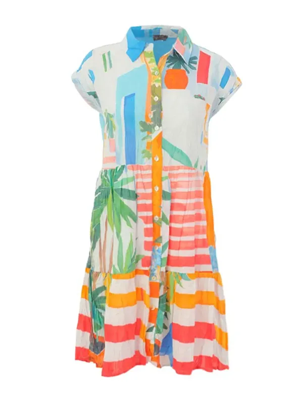 Dolcezza By Wild Curves: Pots On The Stairs Crinkle Cotton Shirt Dress Front