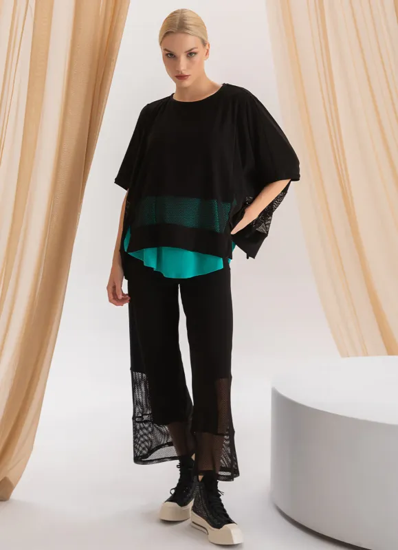 Kozan By Wild Curves: Layered Black Netted Mesh Mello Pant