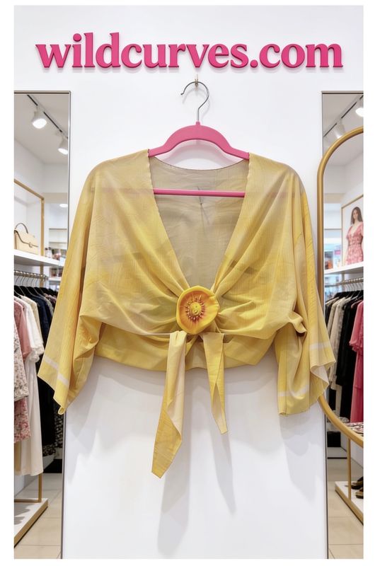 IPNG By Wild Curves: Lemon Peels 3D Illusion Tied Crop Blouse IPNG By Wild Curves: Lemon Peels 3D Illusion Tied Crop Blouse