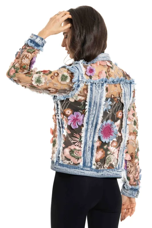 Adore By Wild Curves: 3D Floral Denim Lace Jacket Back