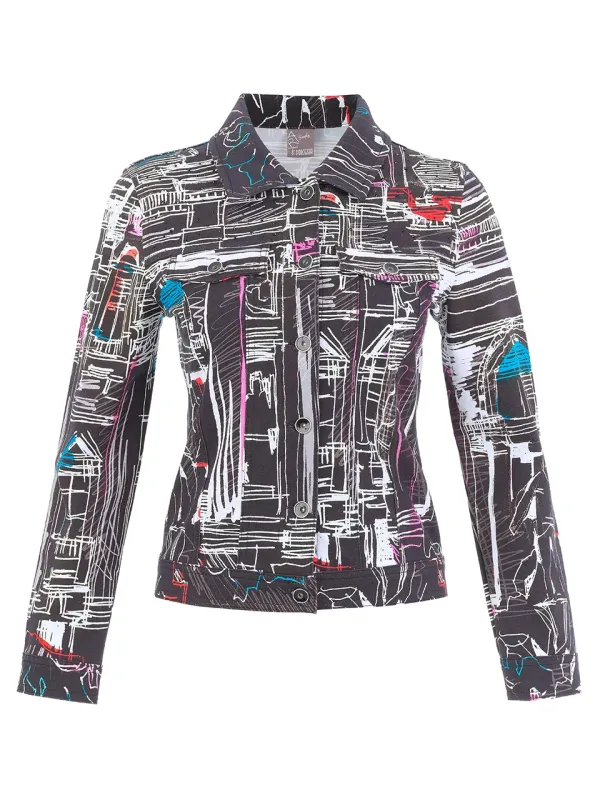 Dolcezza By Wild Curves: Trevi Art Sift Denim Jacket (76646) Dolcezza By Wild Curves: Trevi Art Sift Denim Jacket (76646) Front
