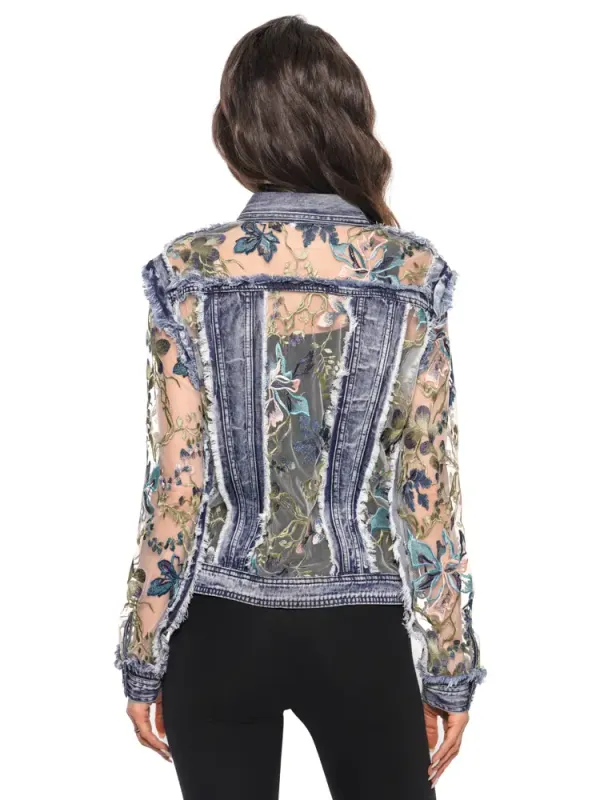 Adore By Wild Curves: 3D Floral Turquoise Blue Denim Lace Jacket