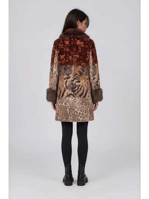 Adore By Wild Curves: Mixed Media Leo Faux Fur Patchwork Coat Back