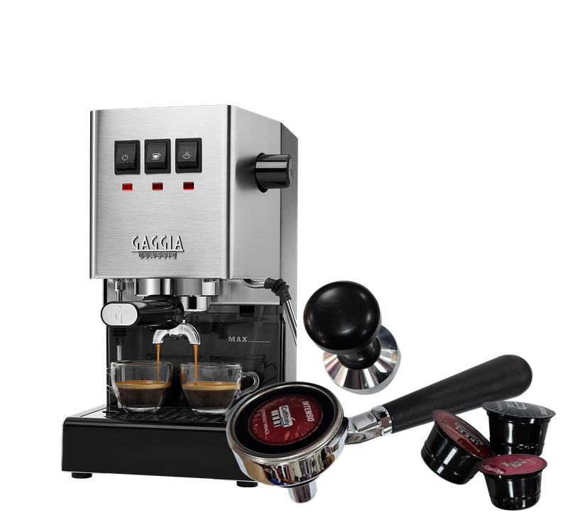 Gaggia Classic E24 [BRASS BOILER] INOX 240V | Manual Espresso Coffee Machine with Caffitaly Adapter