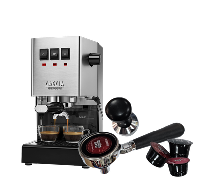 Gaggia Classic E24 [BRASS BOILER] INOX 240V | Manual Espresso Coffee Machine with Caffitaly Adapter
