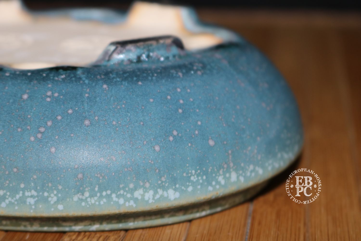 Bruno Auvinet - 16.6cm, Glazed Oval; Concave Rim; Crystalline; Oribe-like Glaze; Smoky Aquamarine; White &amp; Silver Crystals; Greens; Blues; EBPC Stamped; Bruno Auvinet