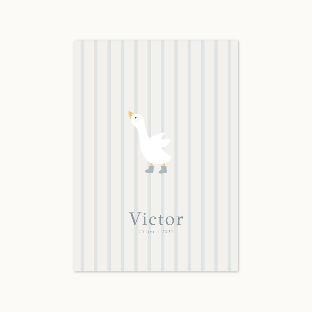 Faire-part de naissance Petite Oie avec motif rayures et illustration d’oie.