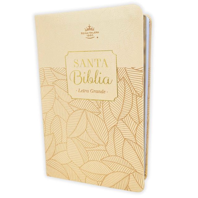 Biblia RV1960 Letra Grande, imit piel beige con hojas