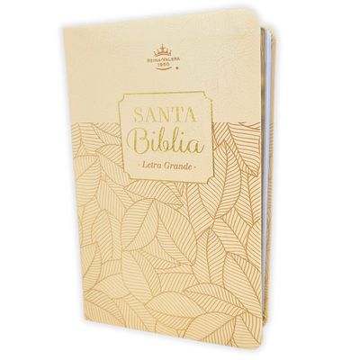 Biblia RV1960 Letra Grande, imit piel beige con hojas