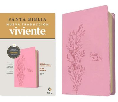 Biblia de referencia en la columna central NTV, letra grande con Filament, SentiPiel, Rosa (Free Shipping)