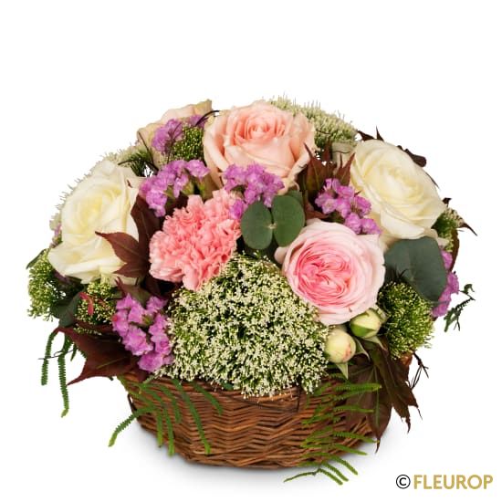 Blumengesteck «Ein Korb voll Poesie mit Rosen»
