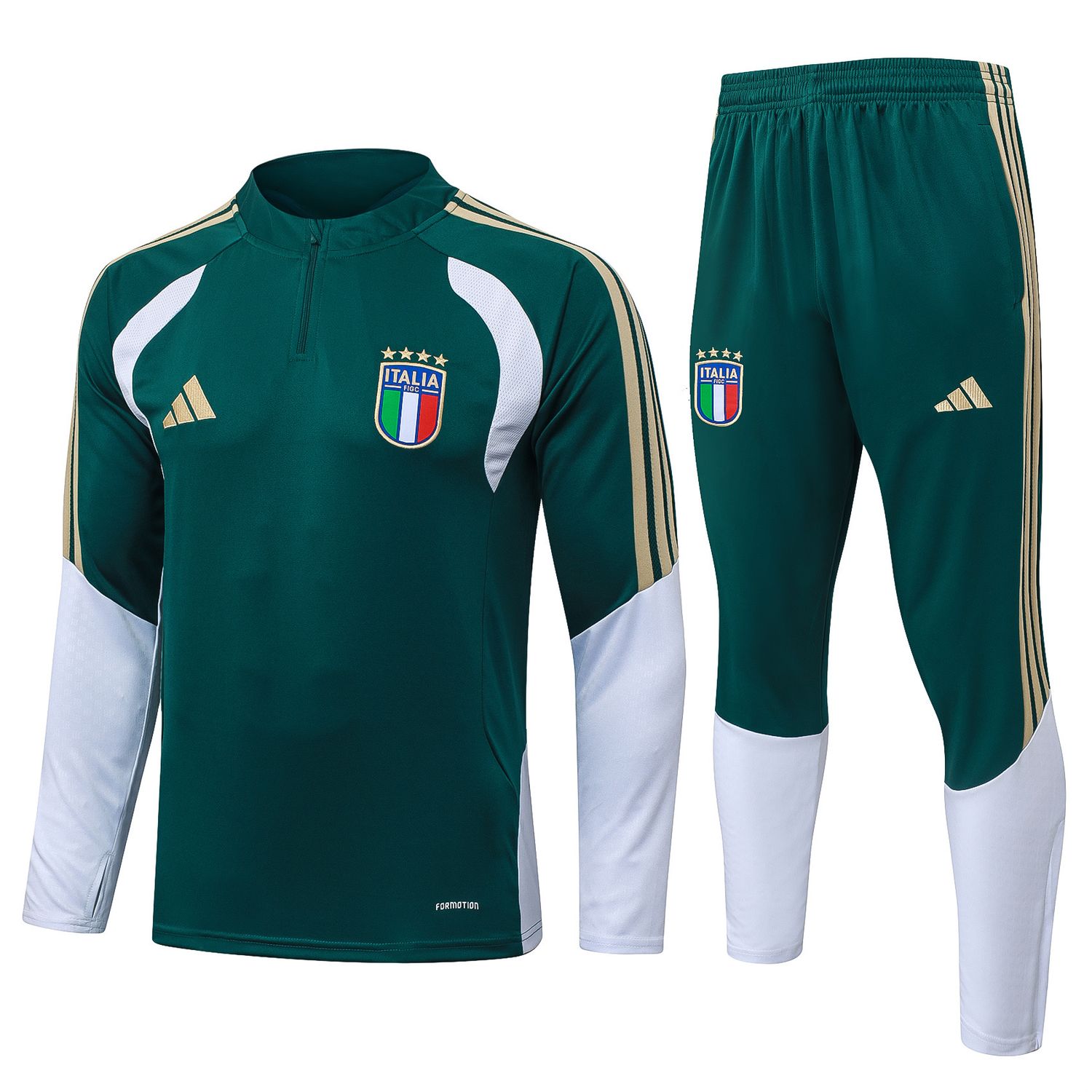 Conjunto Itália 2026/27 Blusão e Calça - Treino Masculino - Verde - Branca Meio Zíper