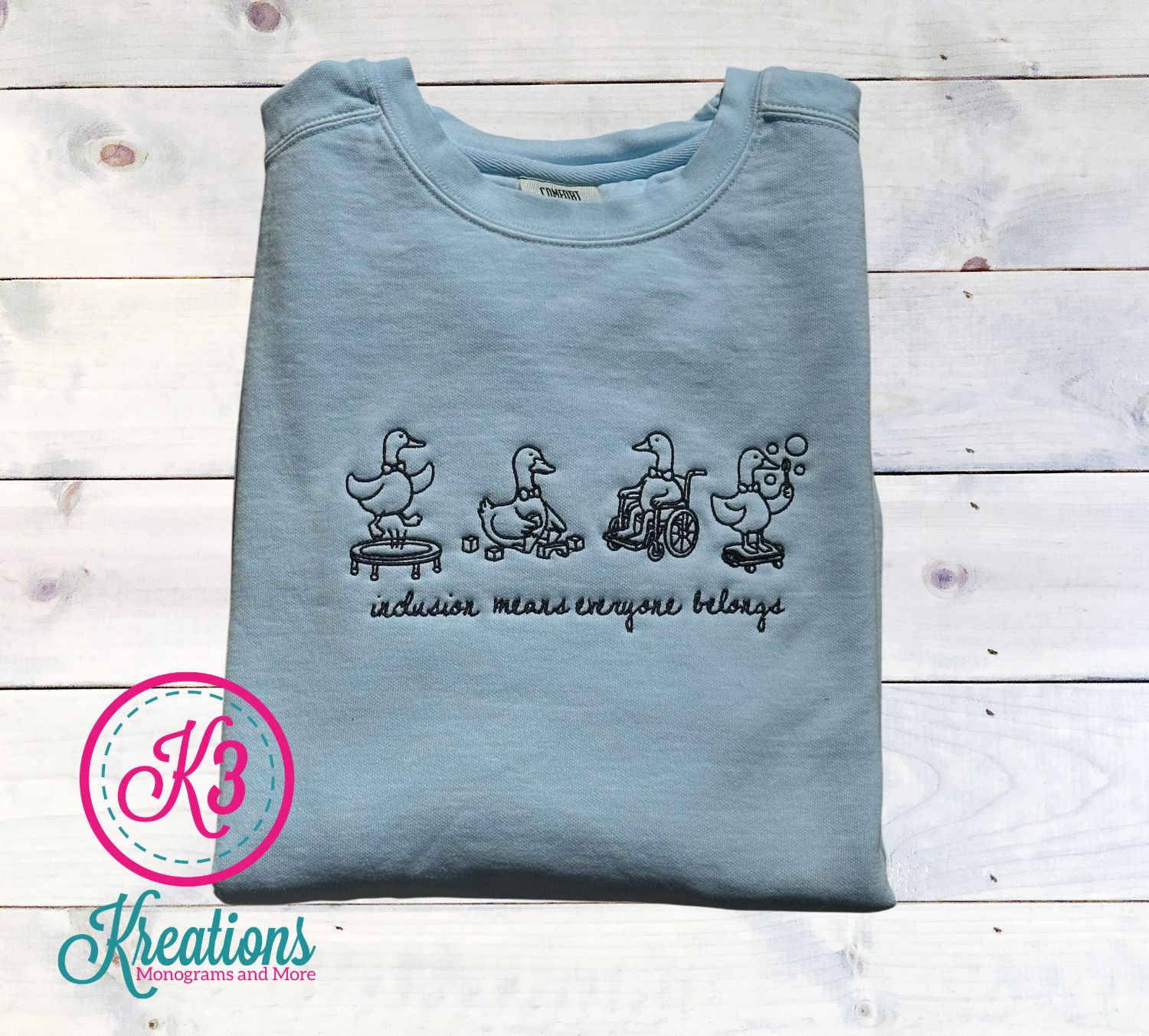 Adult Inclusion Means Everyone Belongs Embroidered Comfort Colors Garment-Dyed Crewneck Sweatshirt