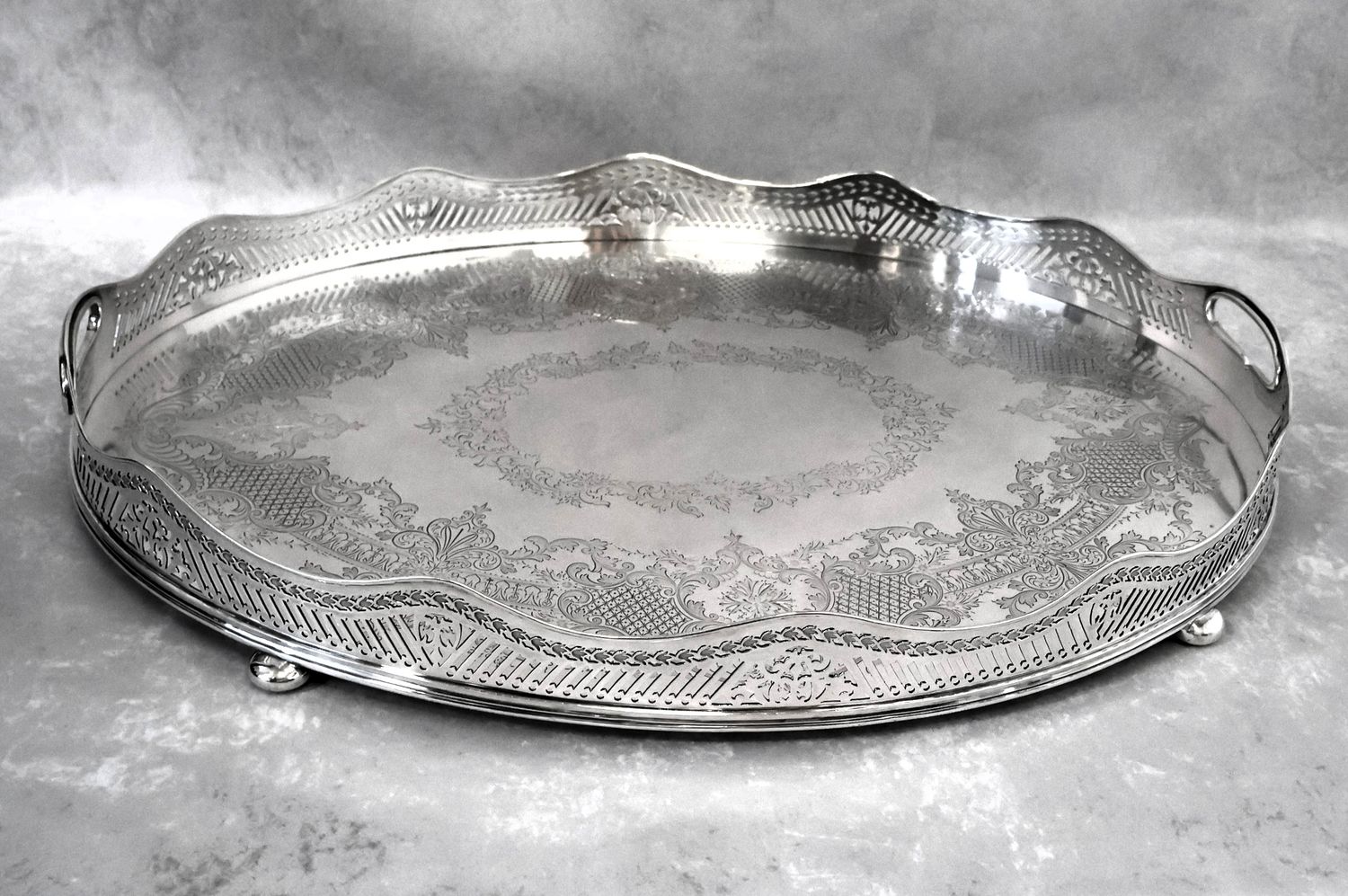 Georgian 1824 Henry Atkin London Sterling Silver 22” Oval Waiter Tray – 8.4 lbs