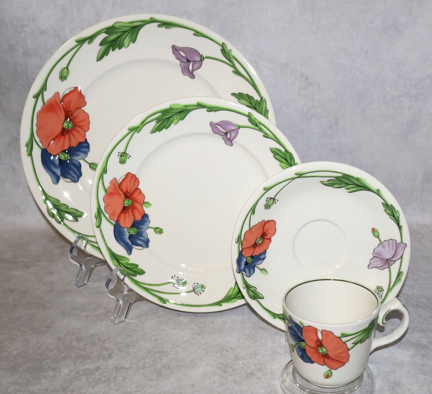 Villeroy &amp; Boch Amapola 4-Piece Place Setting – Dinner Plate, Salad Plate, Cup &amp; Saucer | Multiple Sets Available