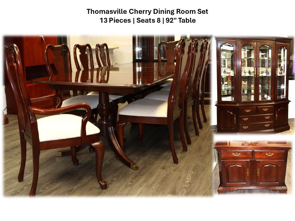 Thomasville Traditional Cherry Dining Room Suite – Table, 8 Chairs, China Cabinet &amp; Buffet | 13-Piece Set