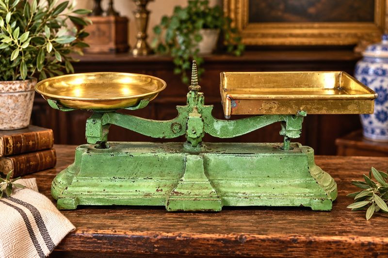 Antique Parnall &amp; Sons Victorian Cast Iron Balance Scale with Brass Pans | c.1880s