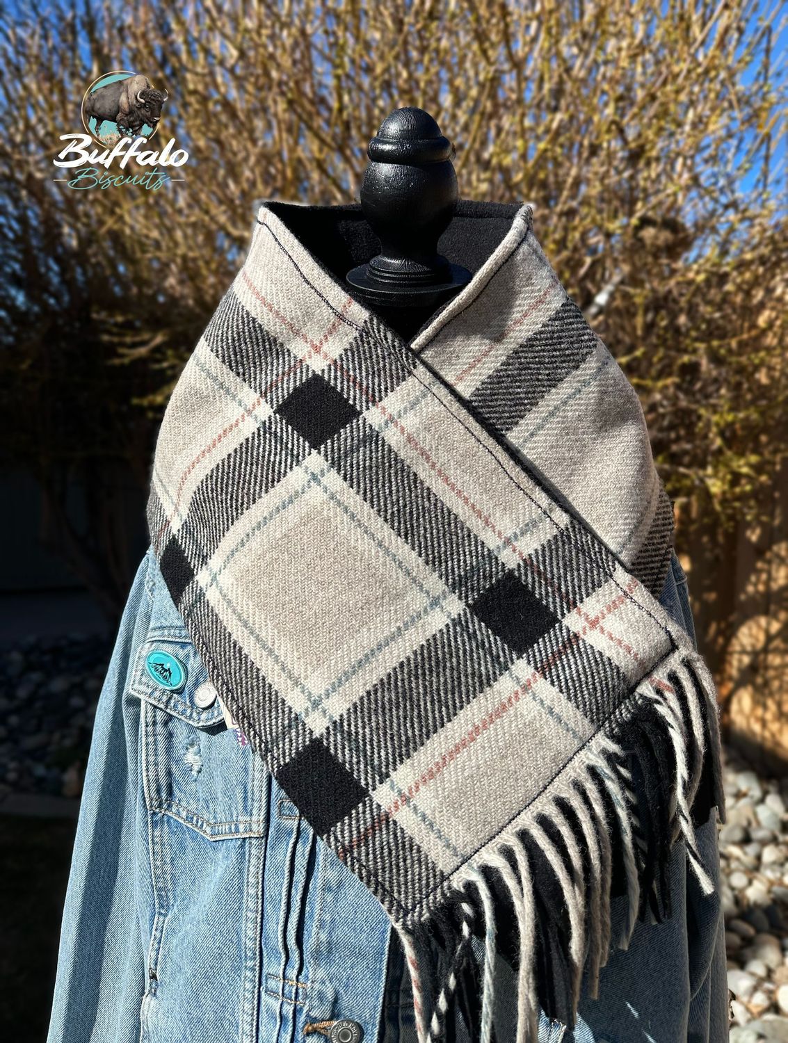 Wool/fleece cowl - tan/black