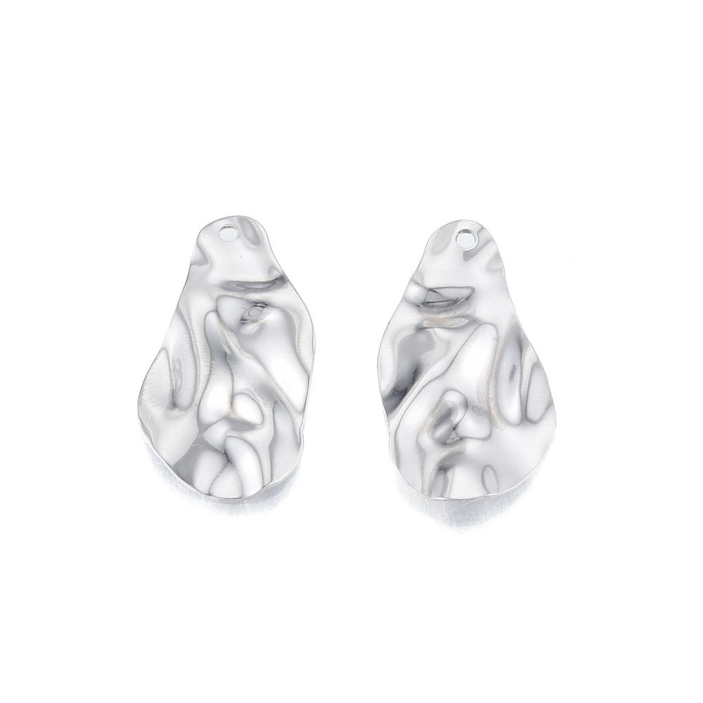 Stainless Steel Wavy Teardrop Pendant, 30x17mm