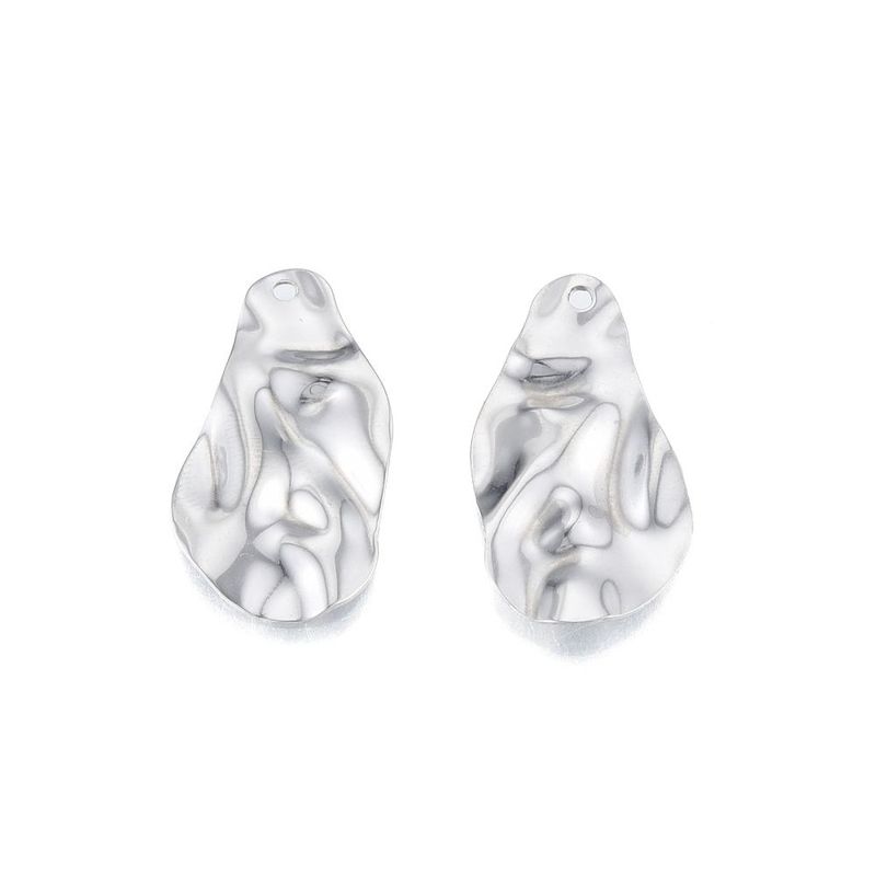 Stainless Steel Wavy Teardrop Pendant, 30x17mm