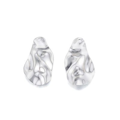 Stainless Steel Wavy Teardrop Pendant, 30x17mm