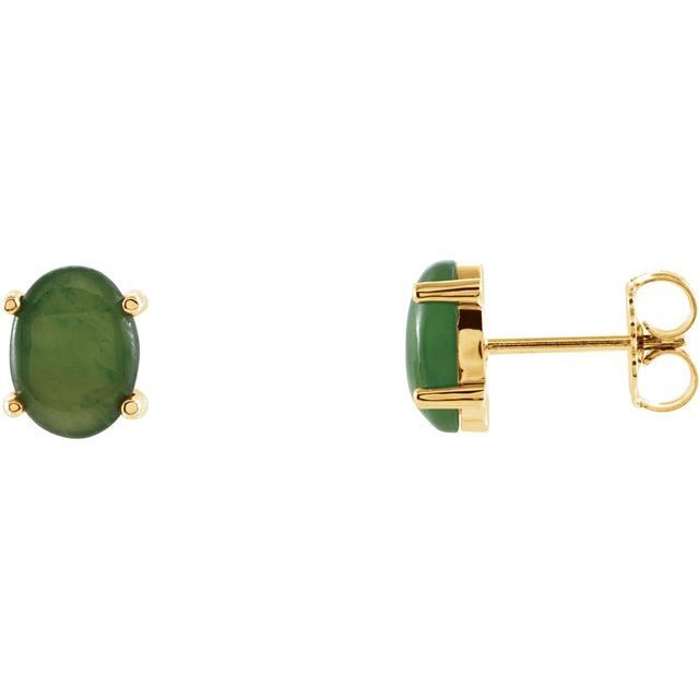 14K Yellow Gold Natural Nephrite Jade Earrings