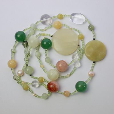 Very Long &amp; Chunky Pearl &amp; Semi-Precious Gemstone Necklace