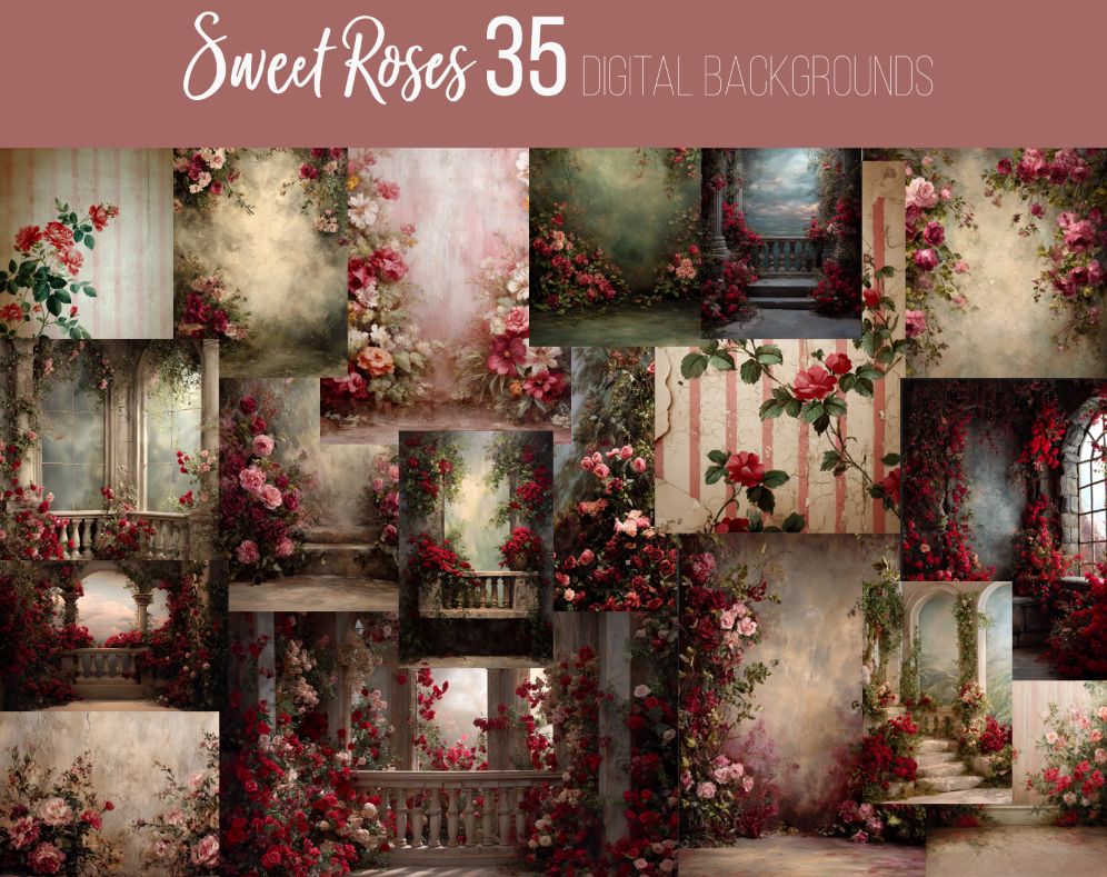 35 Sweet Roses Painterly Fine Art Textures -Painterly Backdrops - Digital Backgrounds - Textured Painterly Photoshop Overlays by Tara Mapes