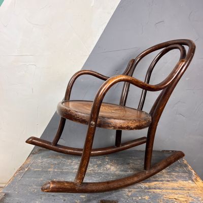 Antique Rare Decorated Fischel Bentwood Childs Rocking Chair Antique Rare Decorated Fischel Bentwood Childs Rocking Chair
