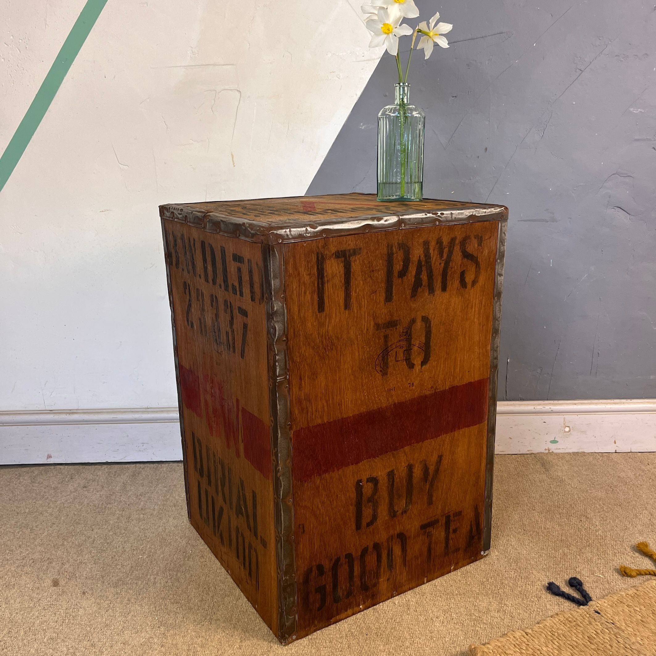 Vintage Wooden Tea Chest India Crate Storage Side Table