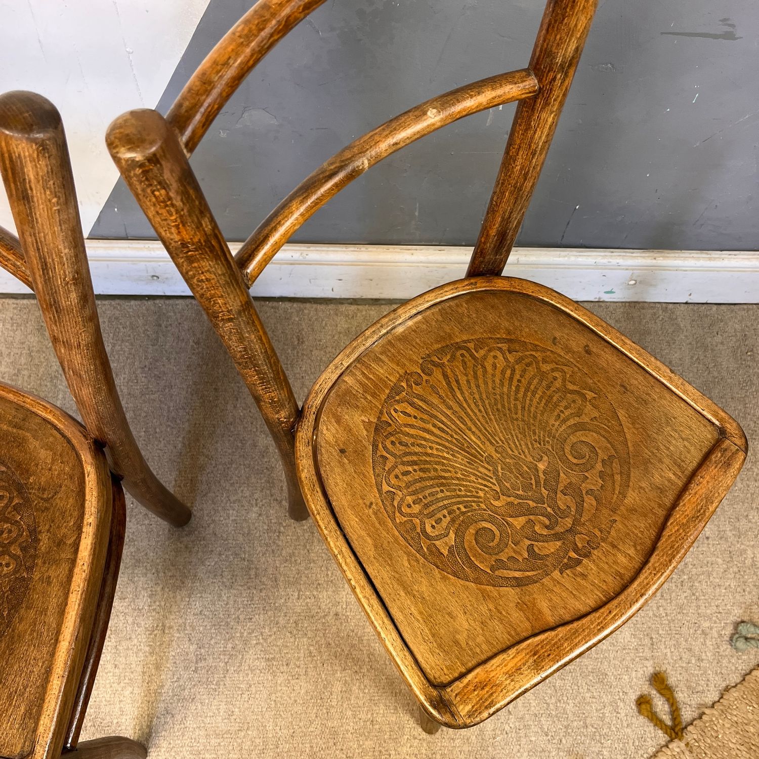 Vintage Bentwood Chair Thonet Fischel 1920s Patten Seat PAIR