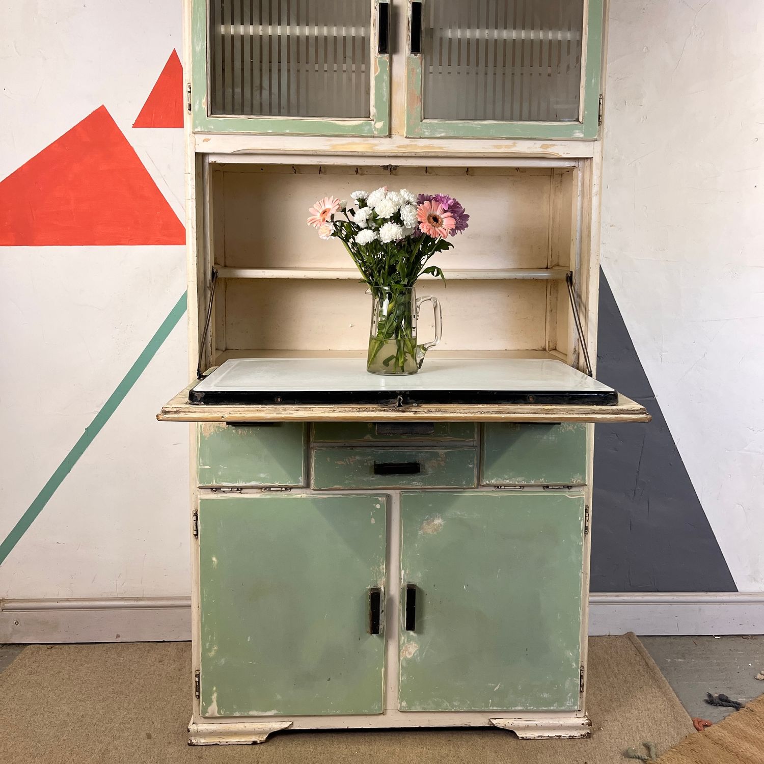 Vintage 1950s Green Mid Century Kitchen Food Cupboard