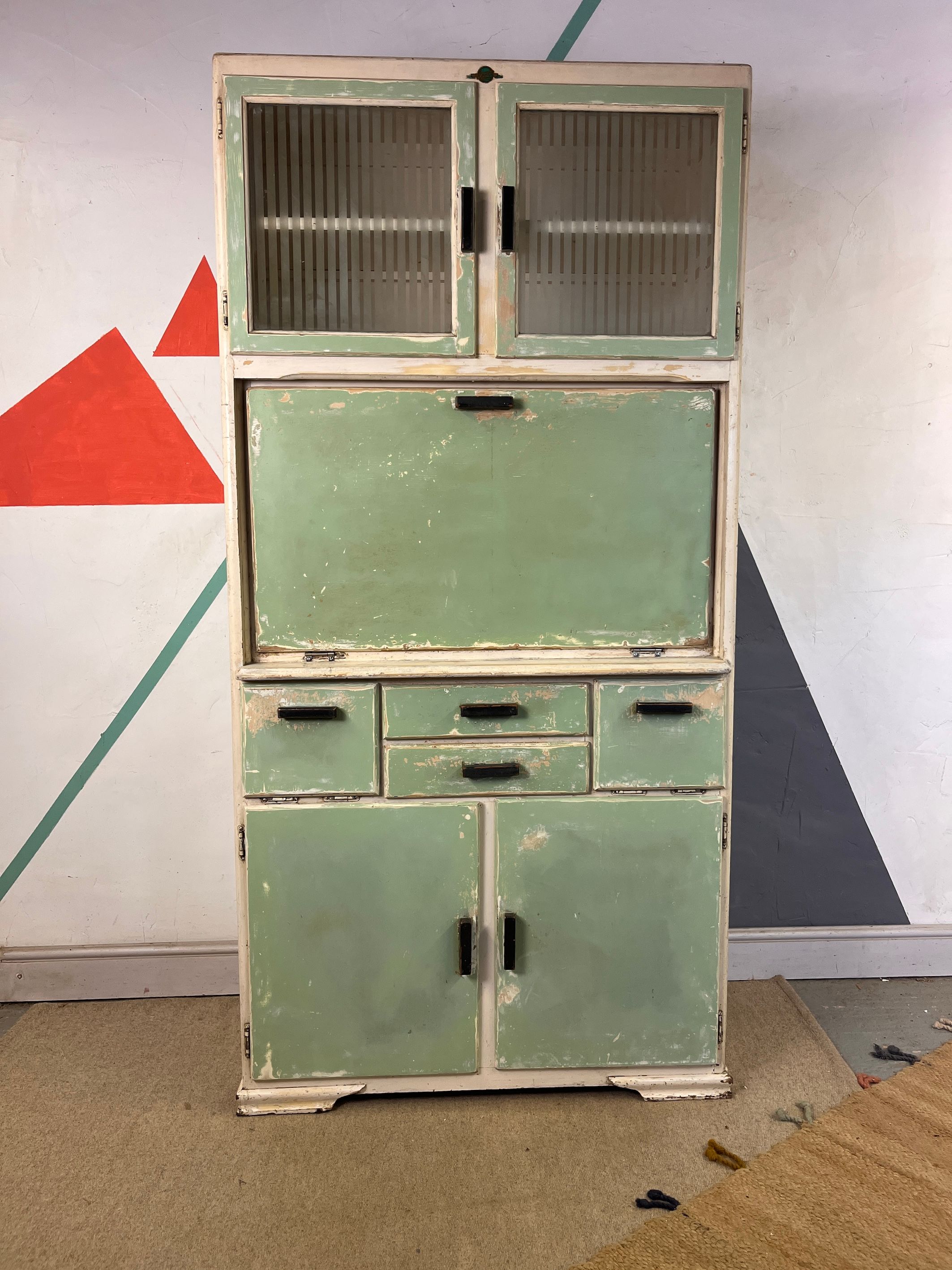 Vintage 1950s Green Mid Century Kitchen Food Cupboard