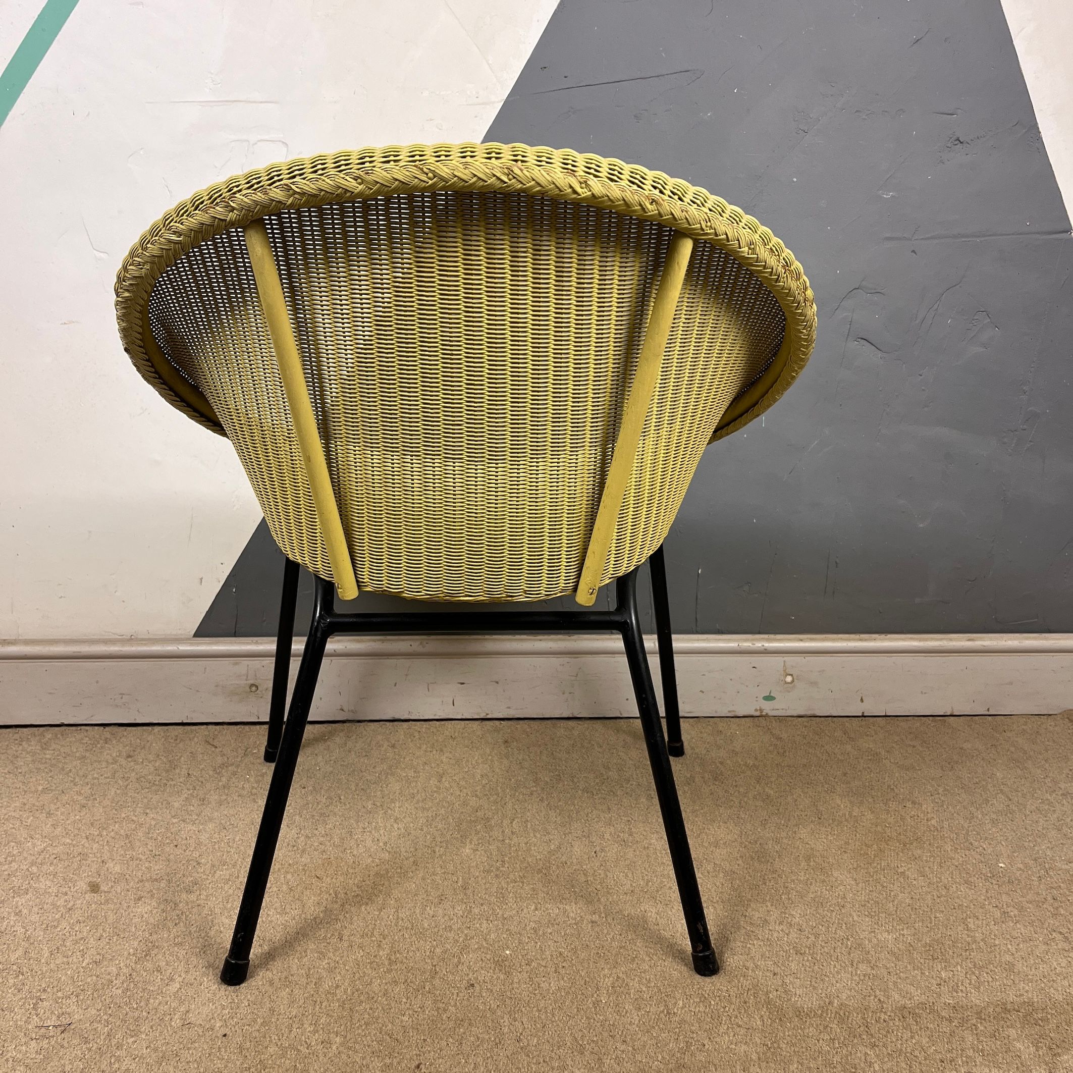 Lloyd loom Wicker Satellite Chair Seat Arm Chair Vintage 1950s Green