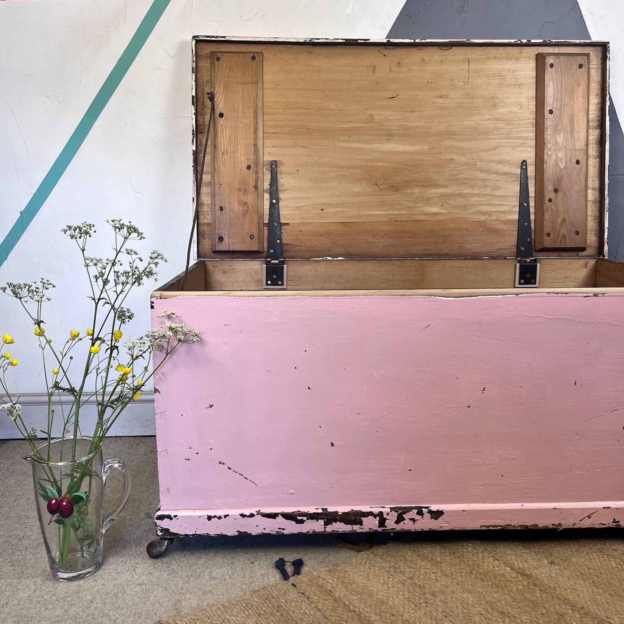 ​Antique Victorian Pine Chest Pink