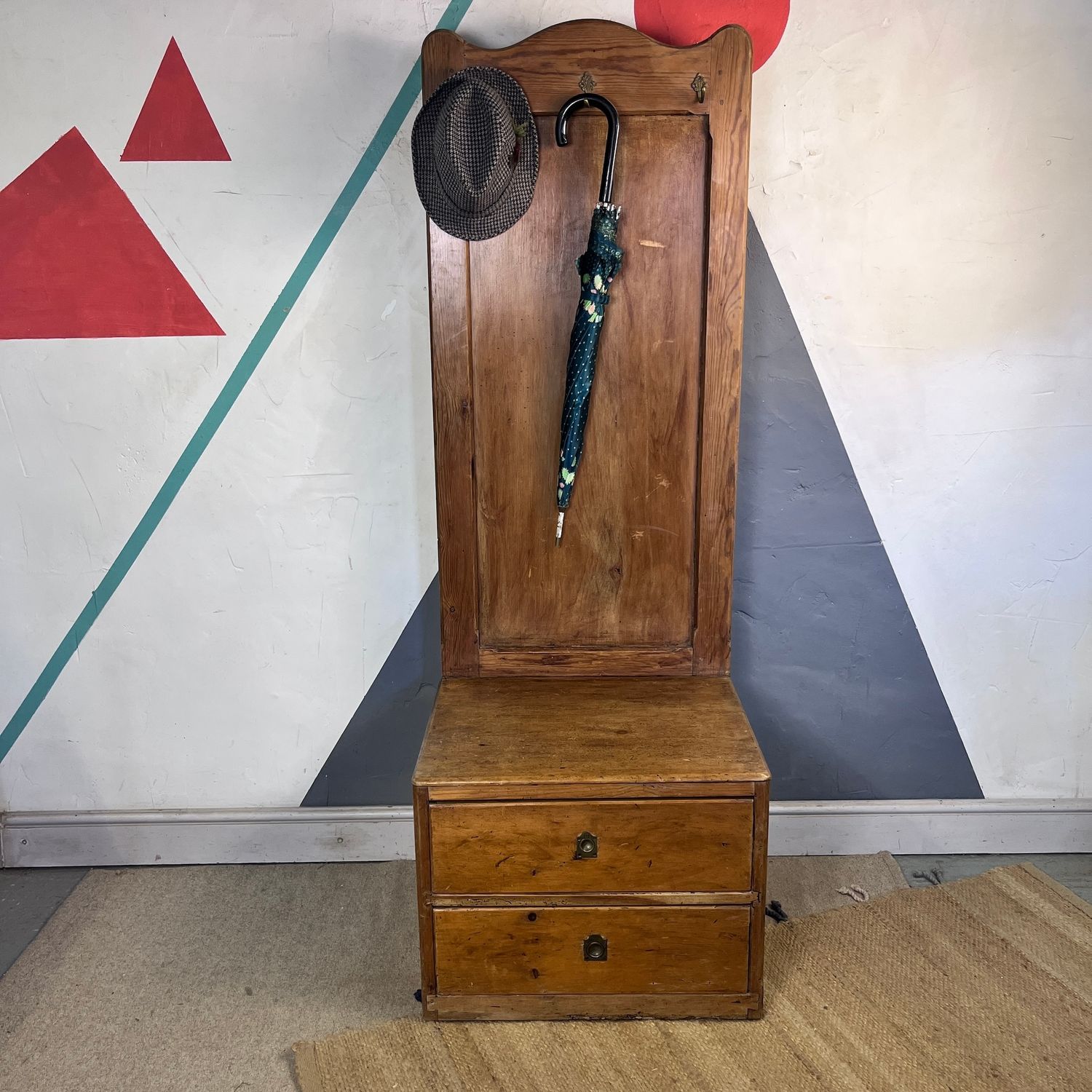 Antique Pine Coat Rack Settle Bench Seat