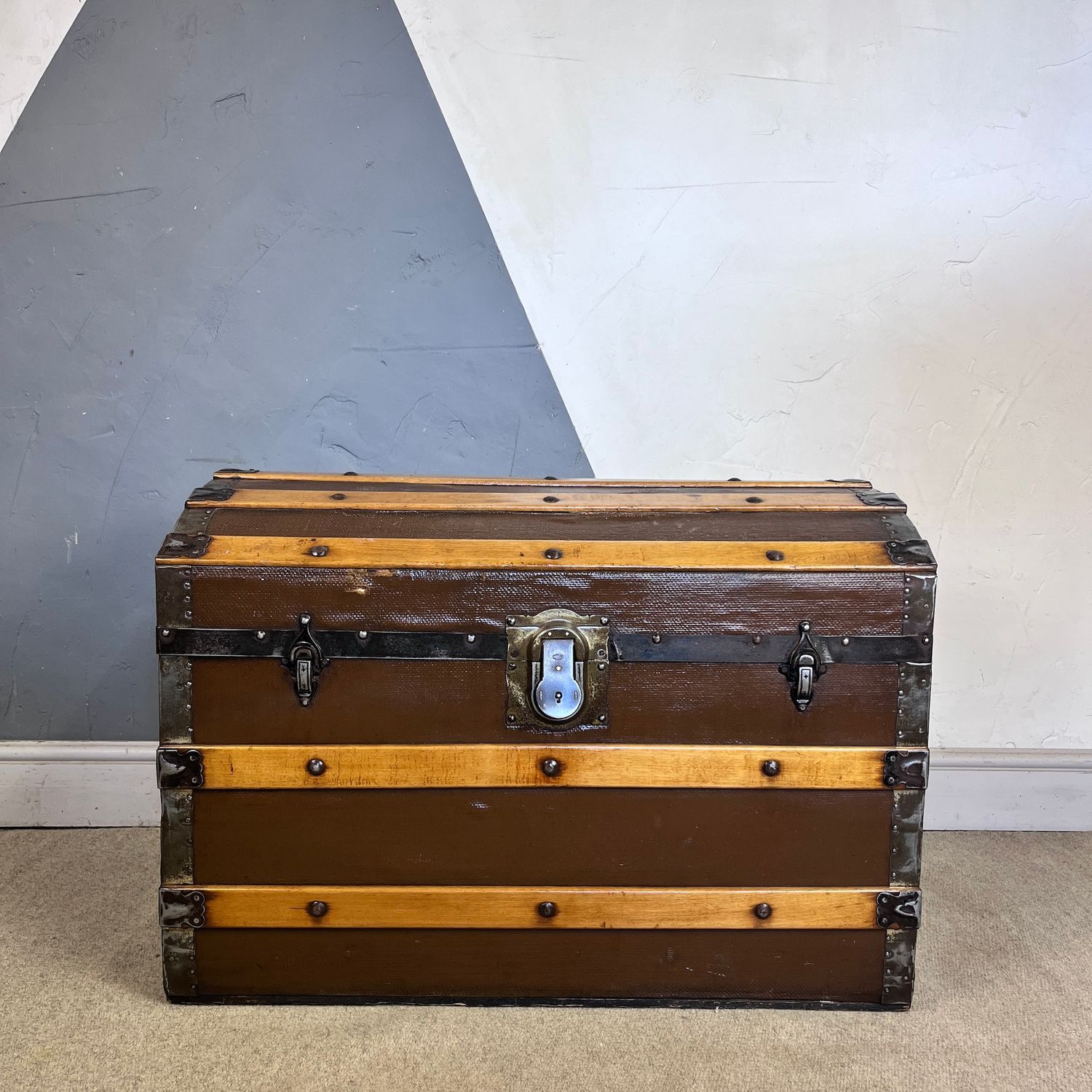 ​Antique Domed Chest Steamer Trunk Blanket Box Storage