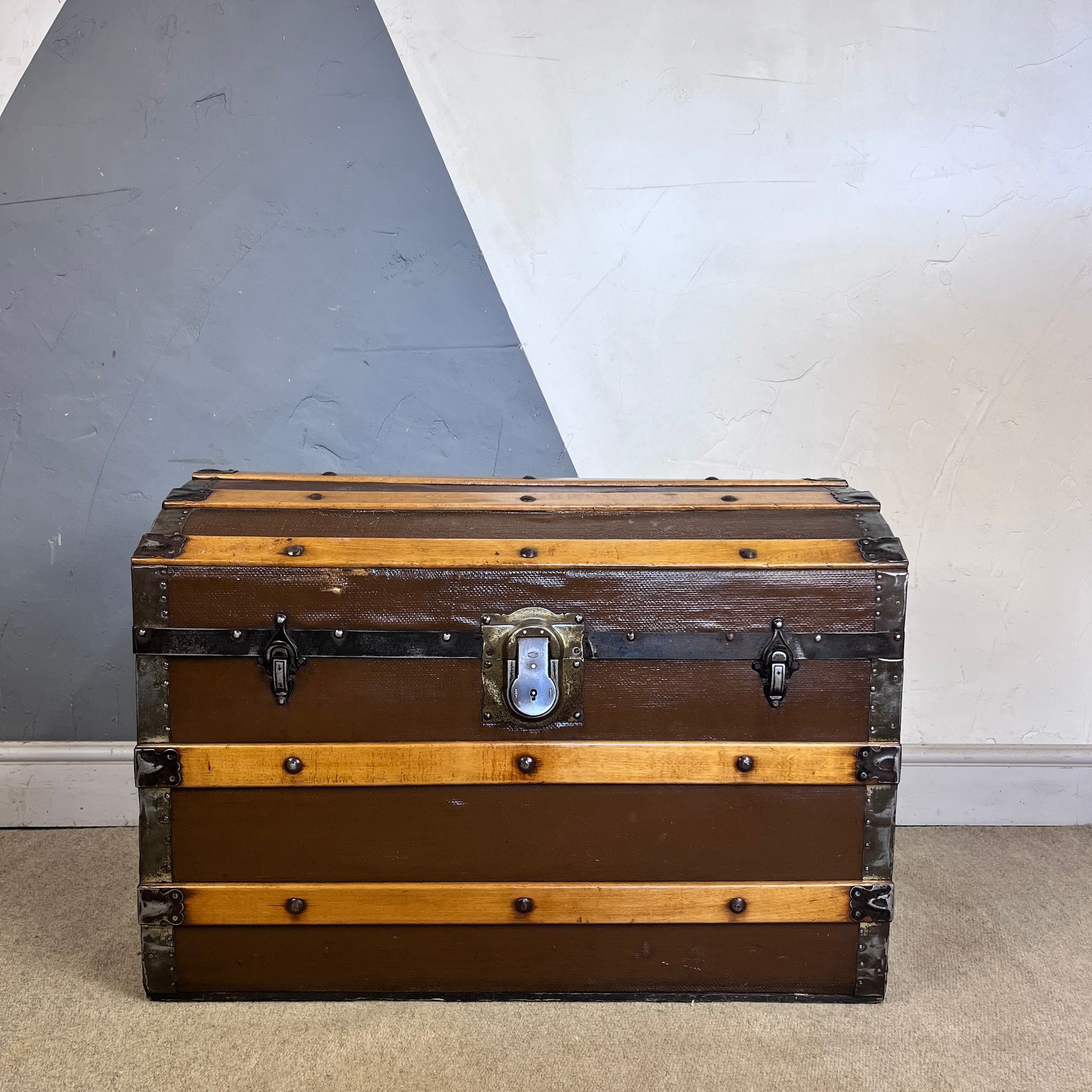 ​Antique Domed Chest Steamer Trunk Blanket Box Storage