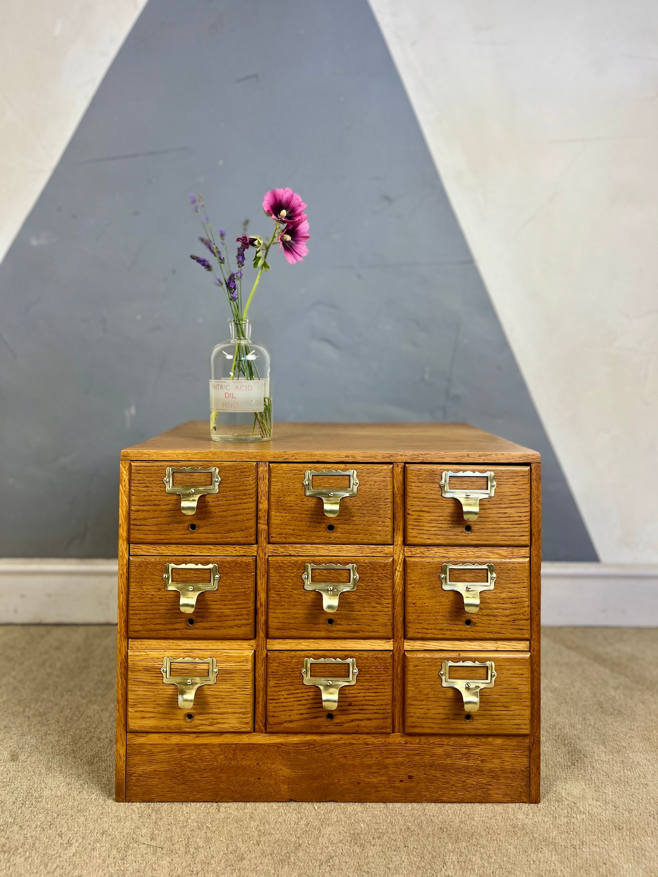 ​Mid Century Oak Index Filing Storage Drawers