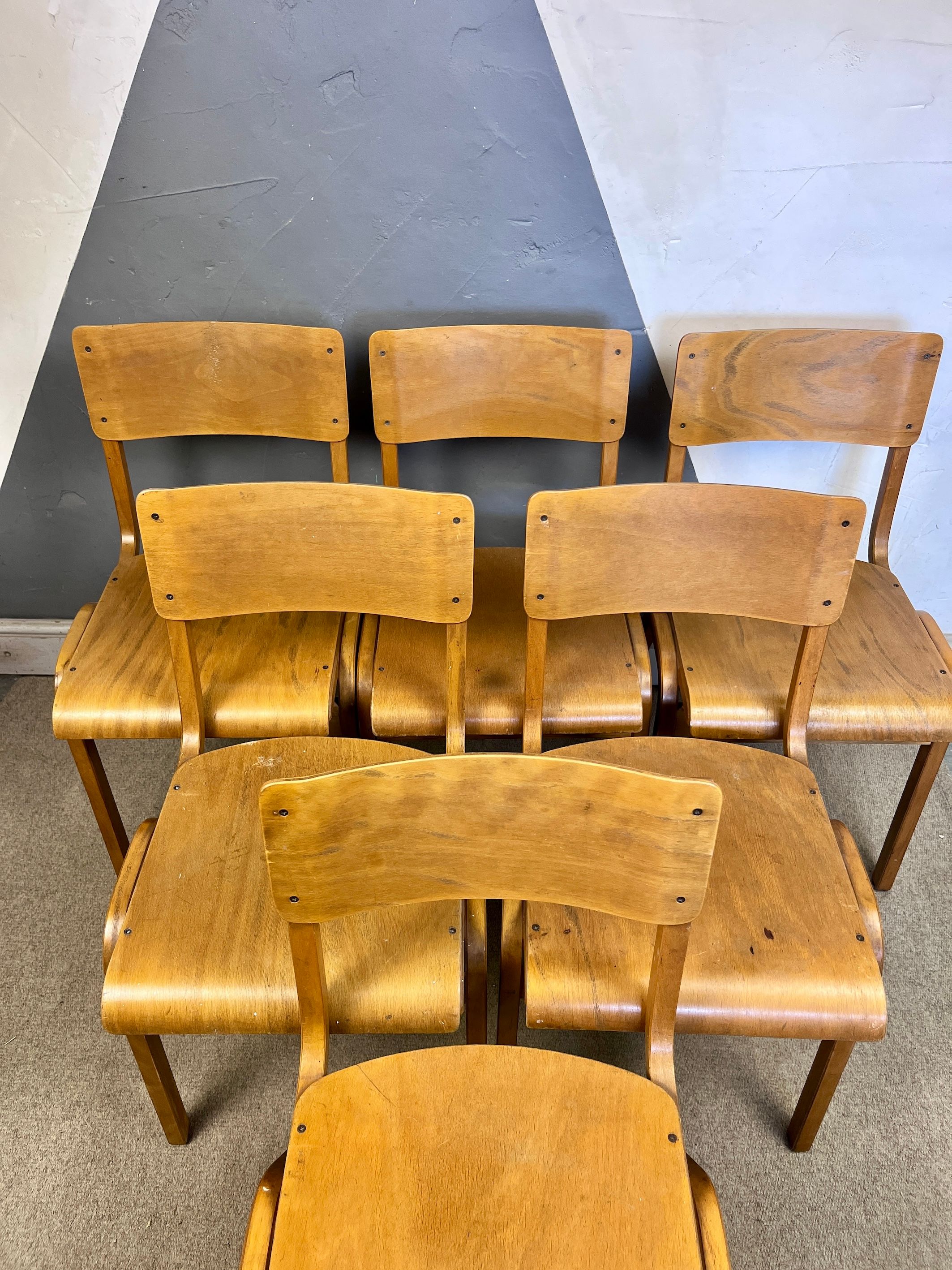 Mid Century Stacking Chair Beech 1950s School
