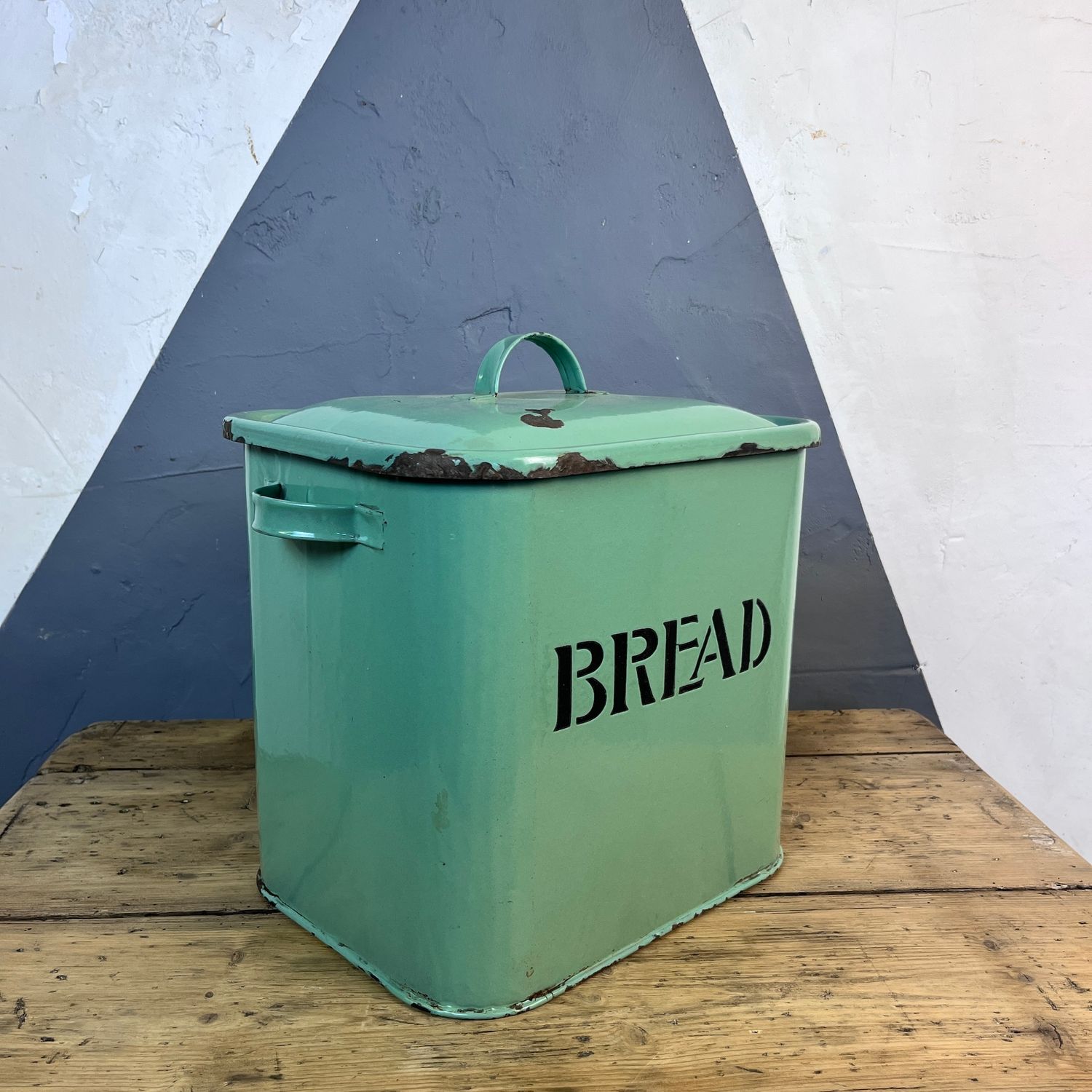 ​Vintage Green Enamel Kitchen Bread Bin