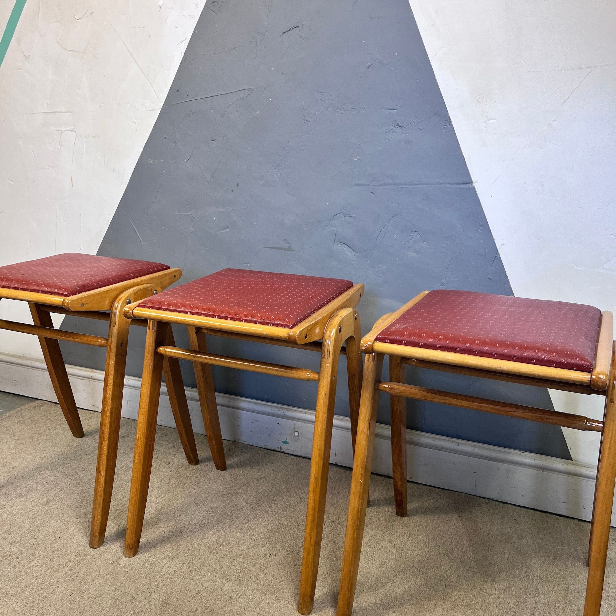 ​Mid Century Red Kitchen Stools Seats