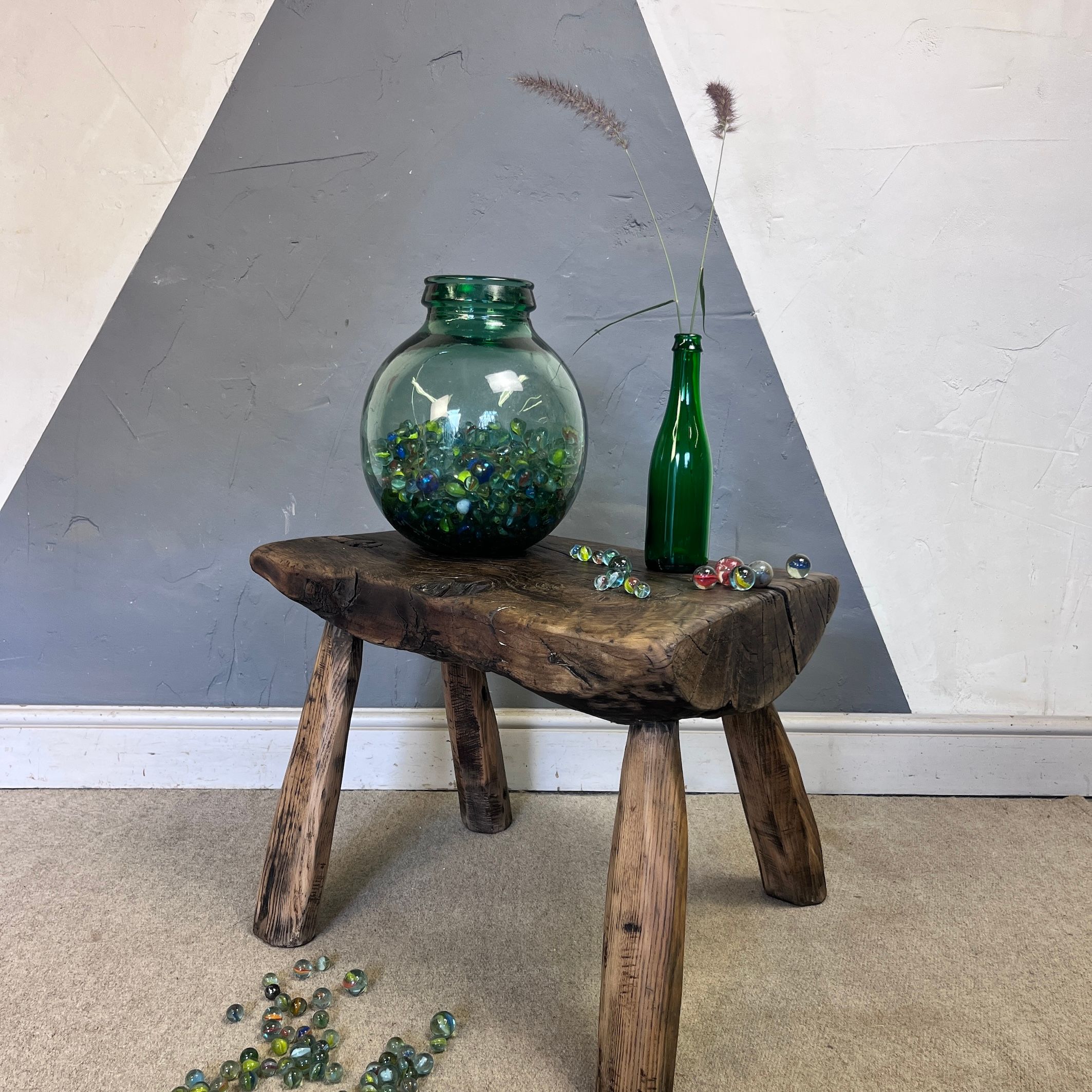 Antique Oak Small Primitive Pig Bench Stool
