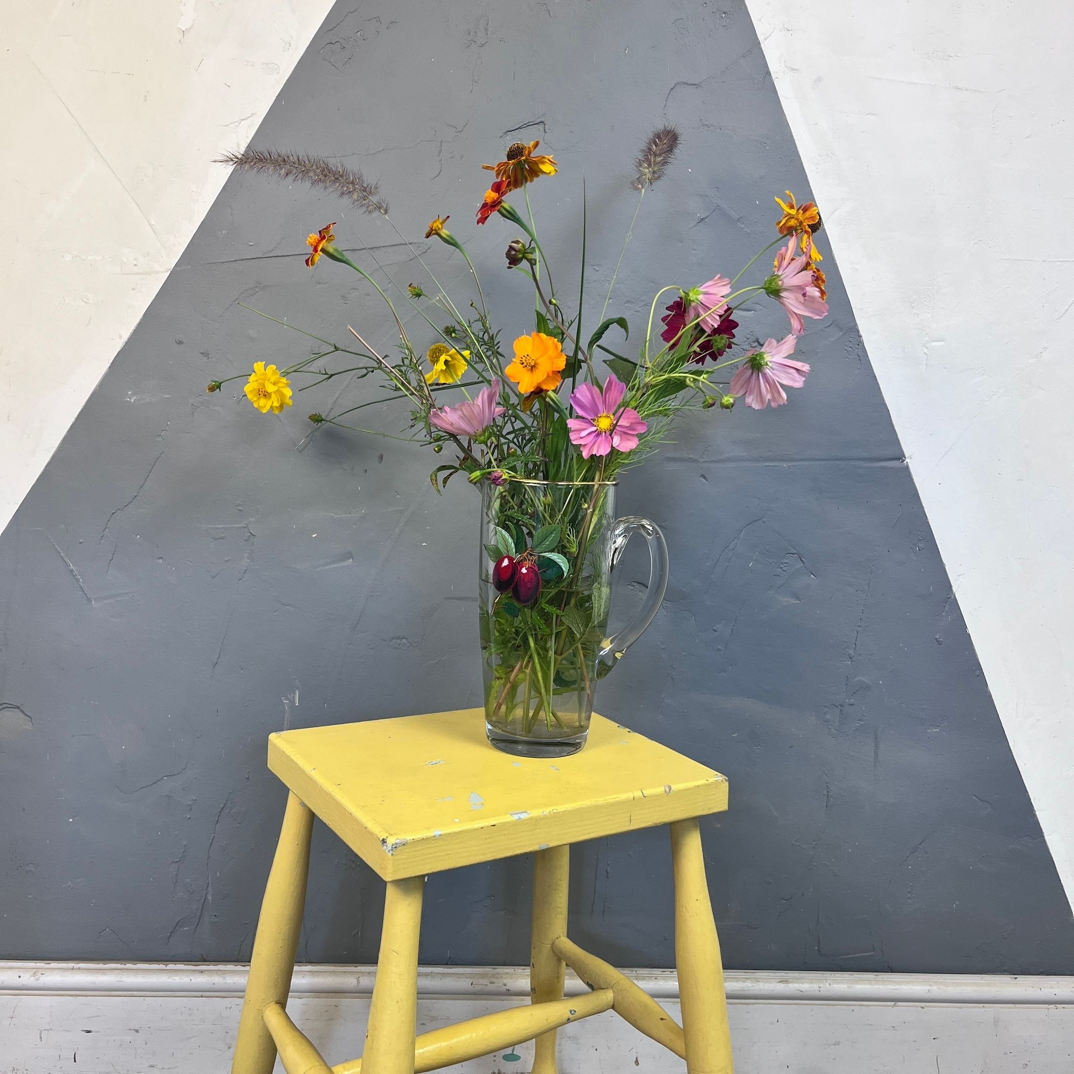 Yellow Farmhouse Stool Rustic Seat Bedside Plant Stand