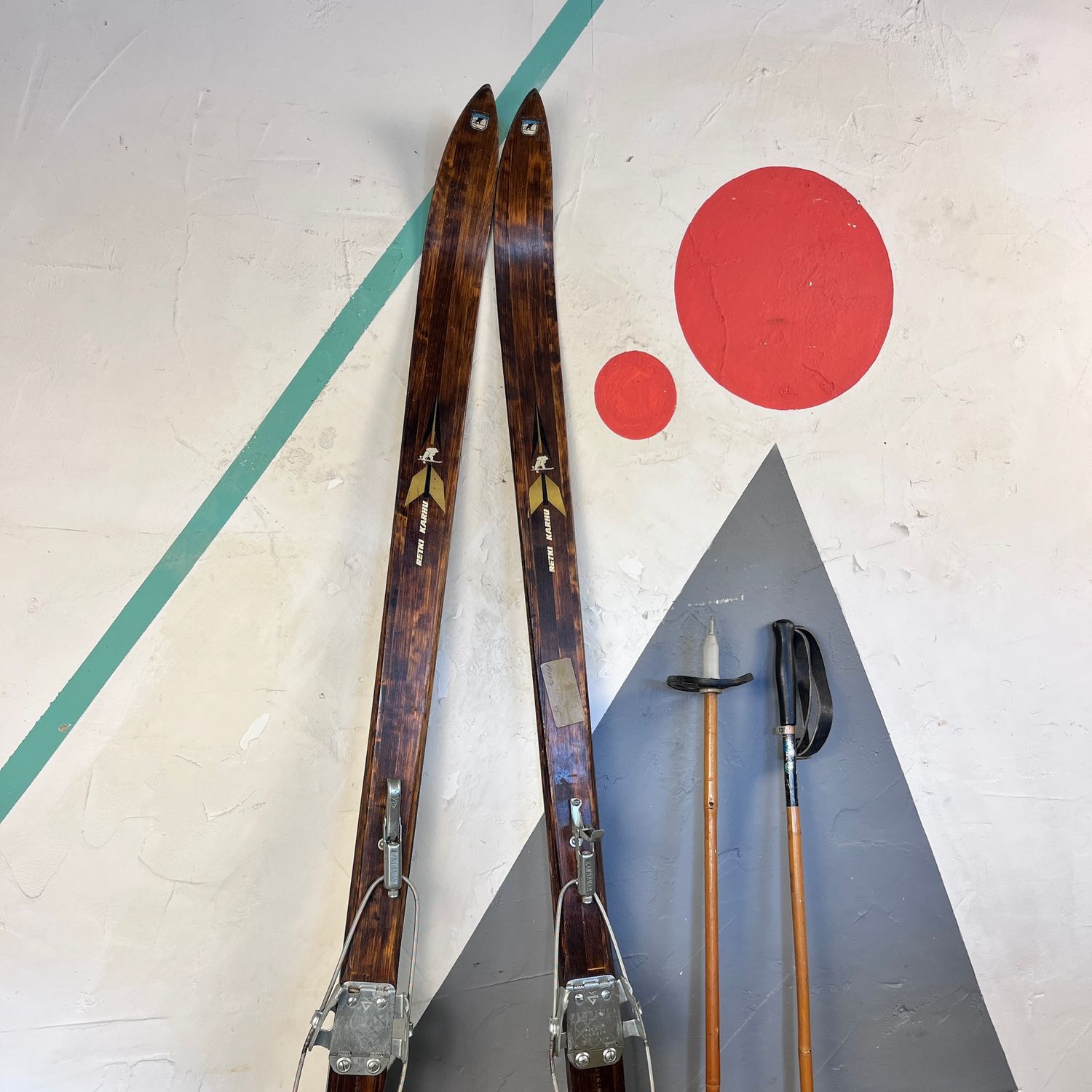 Antique Wooden Skis Poles Winter Snow Shop Window Display